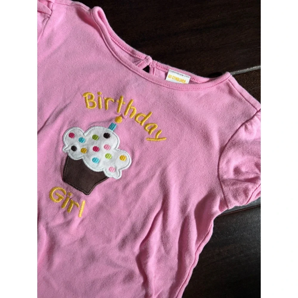 Y2K Gymboree Birthday Girl Pink Cupcake Embroidered T-Shirt Kids 2T Short Sleeve